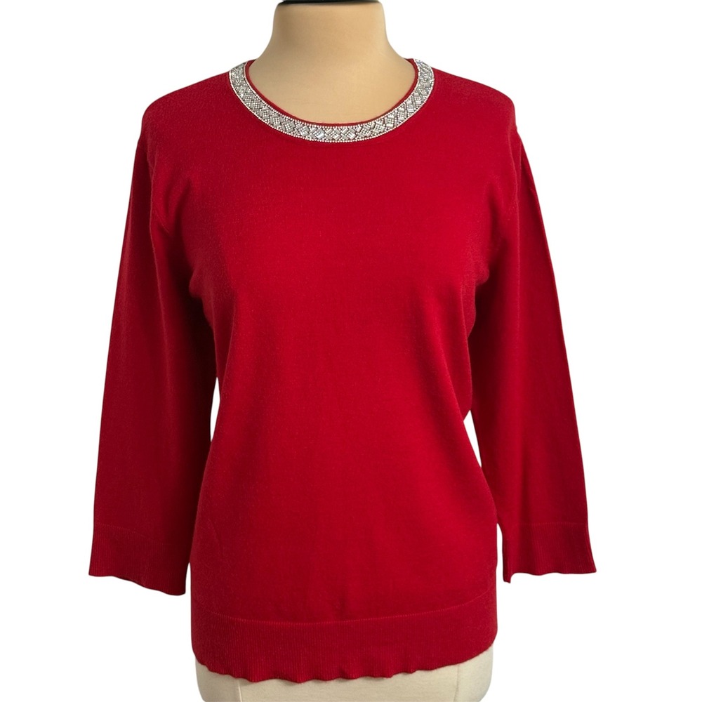 Liz Claiborne Career 3/4 Length Sleeve Pullover Embellished Sweater
